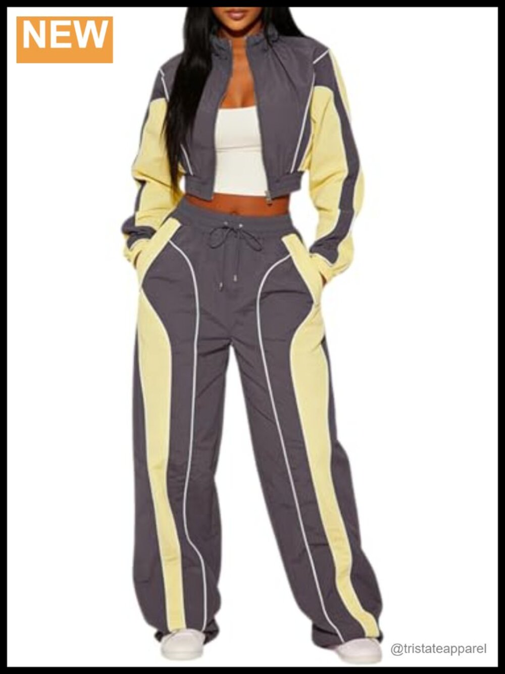 Women's 2 Piece Jogger Set Zip Up Cropped Jacket Parachute Pants
